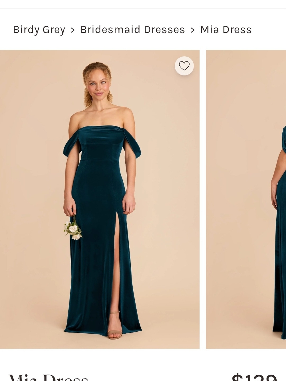 Birdy Grey Mia Off-Shoulder Velvet Evening Dress in Peacock